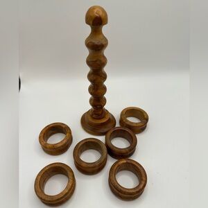 Vintage MCM Wooden Napkin Rings Set of 6 Mid Century Modern Wood Napkin Holder